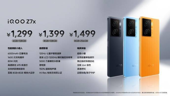 3月24日iQOO Z7x 手机正式开售      6GB + 128GB：上市价 1299 元