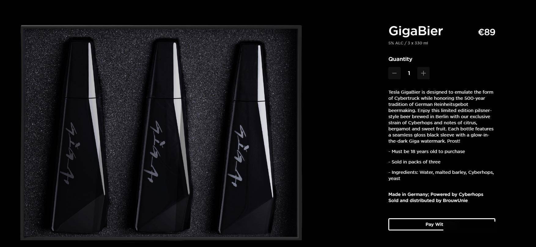 特斯拉推出啤酒gigabier,每三瓶售价89欧元_公司_光泽_水印