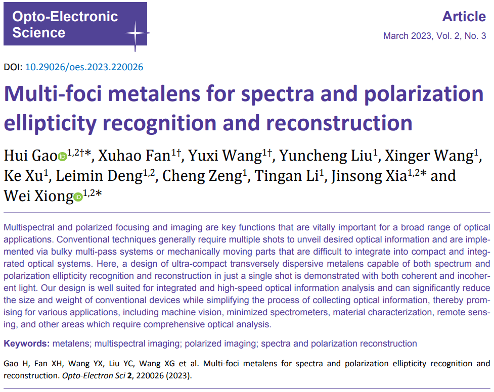 Multi-foci metalens for spectra and polarization ellipticity recognition  and reconstruction