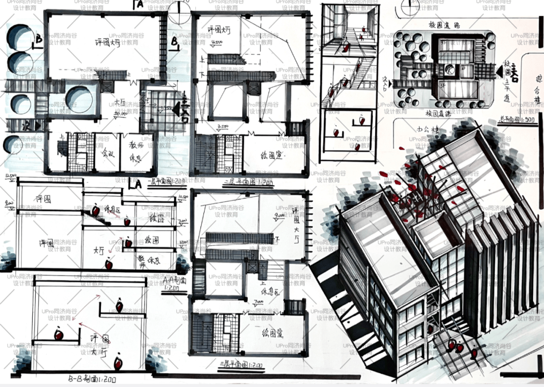快题评图季02——某建筑学院评图中心设计_空间_入口_考点