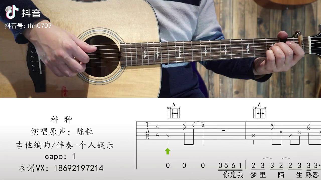 演唱原声:陈粒 吉他弹唱示范,动态吉他谱吉他弹唱示范 种种 陈粒种