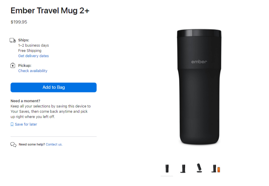苹果美国官网上架Travel Mug 2+旅行杯 售价为199.95美元