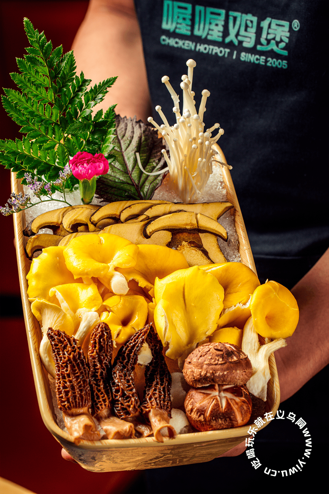 拼盘里有羊肚菌,鸡油菌,竹荪,其中的牛肝菌必须煮够5分钟才可食用哦!