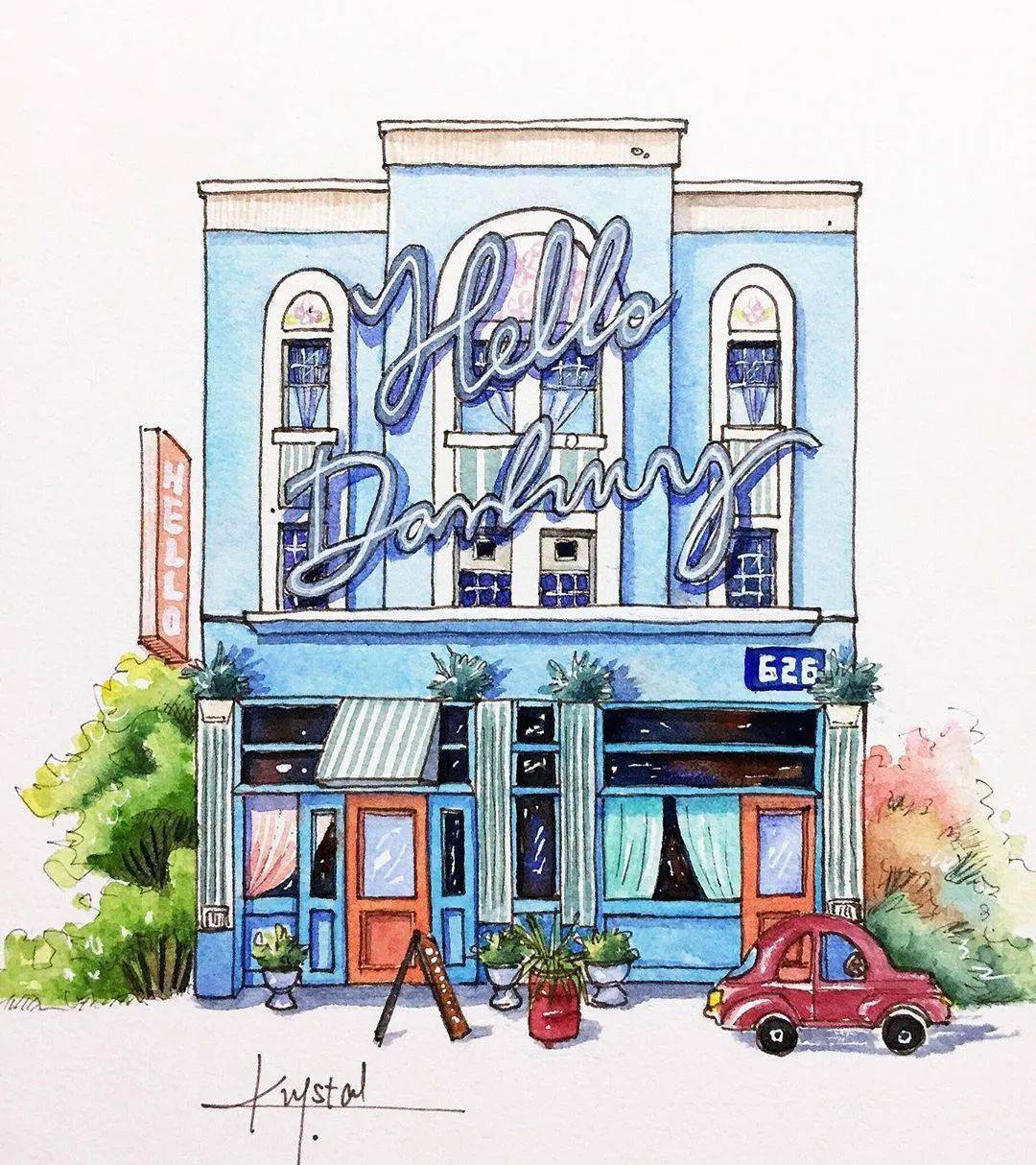 街边的可爱小铺~钢笔淡彩建筑速写临摹素材_日本_来自_店铺