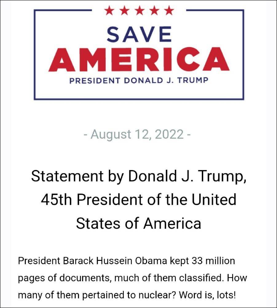 此外,特朗普的个人网站"拯救美国"(save america)也发布了同样的信息.