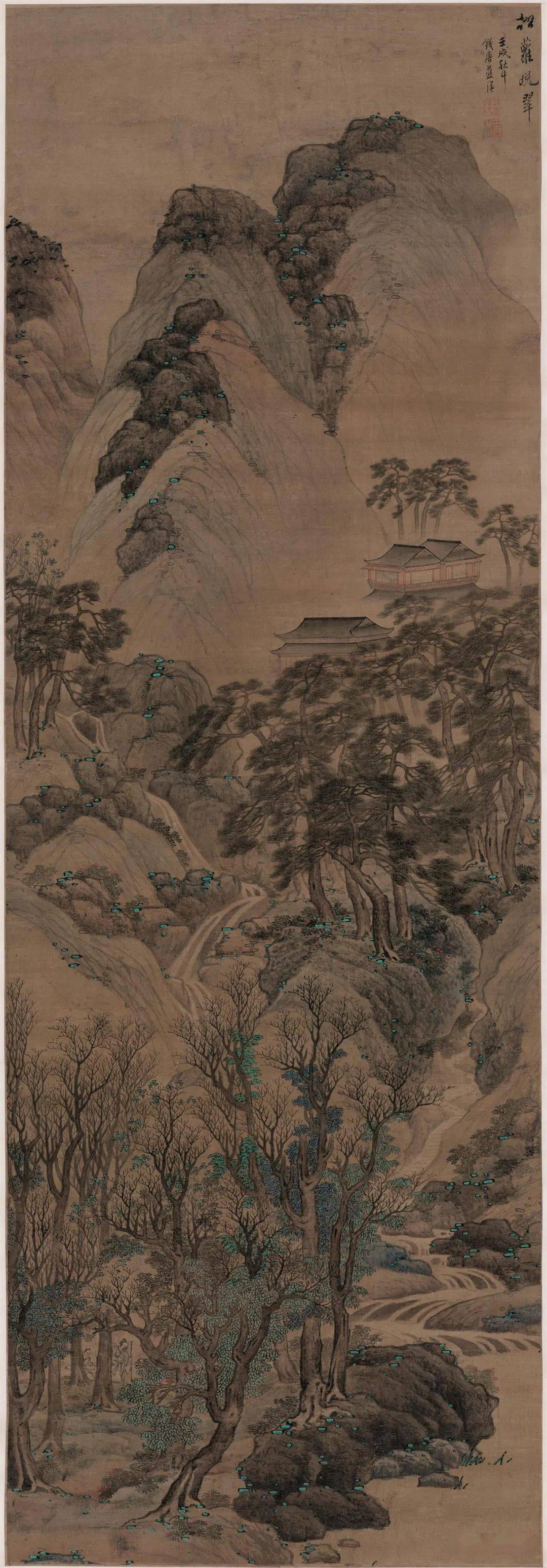 模写 中国山水画 蓝瑛写 肉筆 掛軸