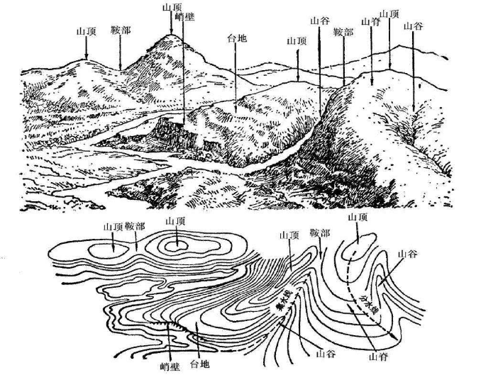 陸地表面5種地形類型:平原(海拔一般低於200米,地形平坦,分層設色地形