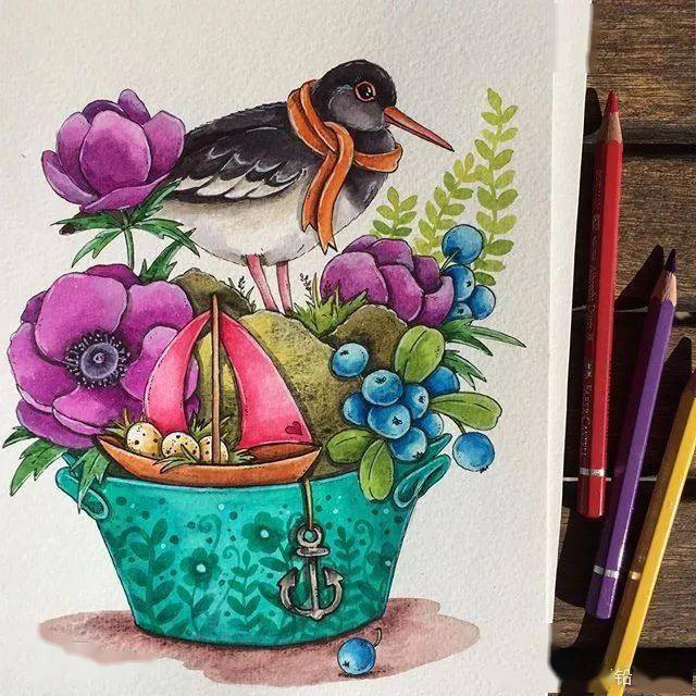 彩铅与水彩的碰撞,彩铅手绘插画,彩铅手绘小清新插画图片_视频_教程