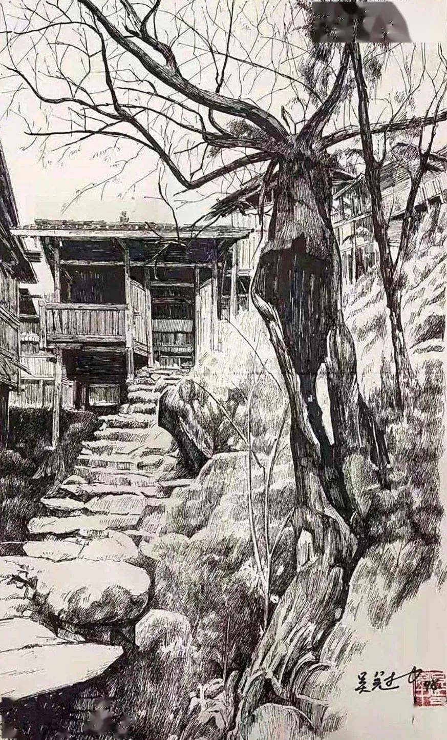 吴冠中的钢笔画,难得一见_书画_周善_云南