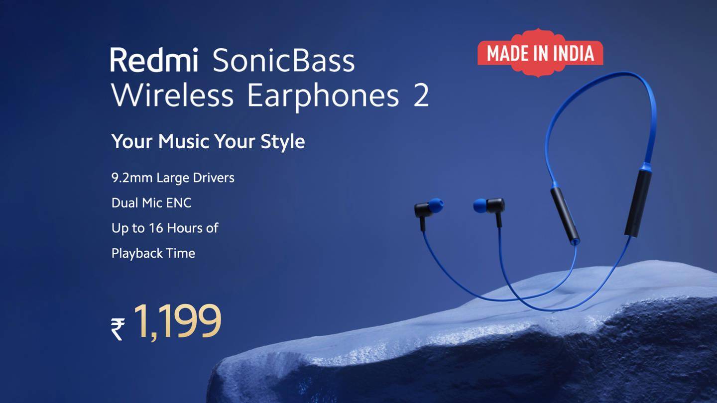 小米海外推出RedmiSonicBass无线耳机2：采用挂脖式设计 内置9.2mm驱动单元