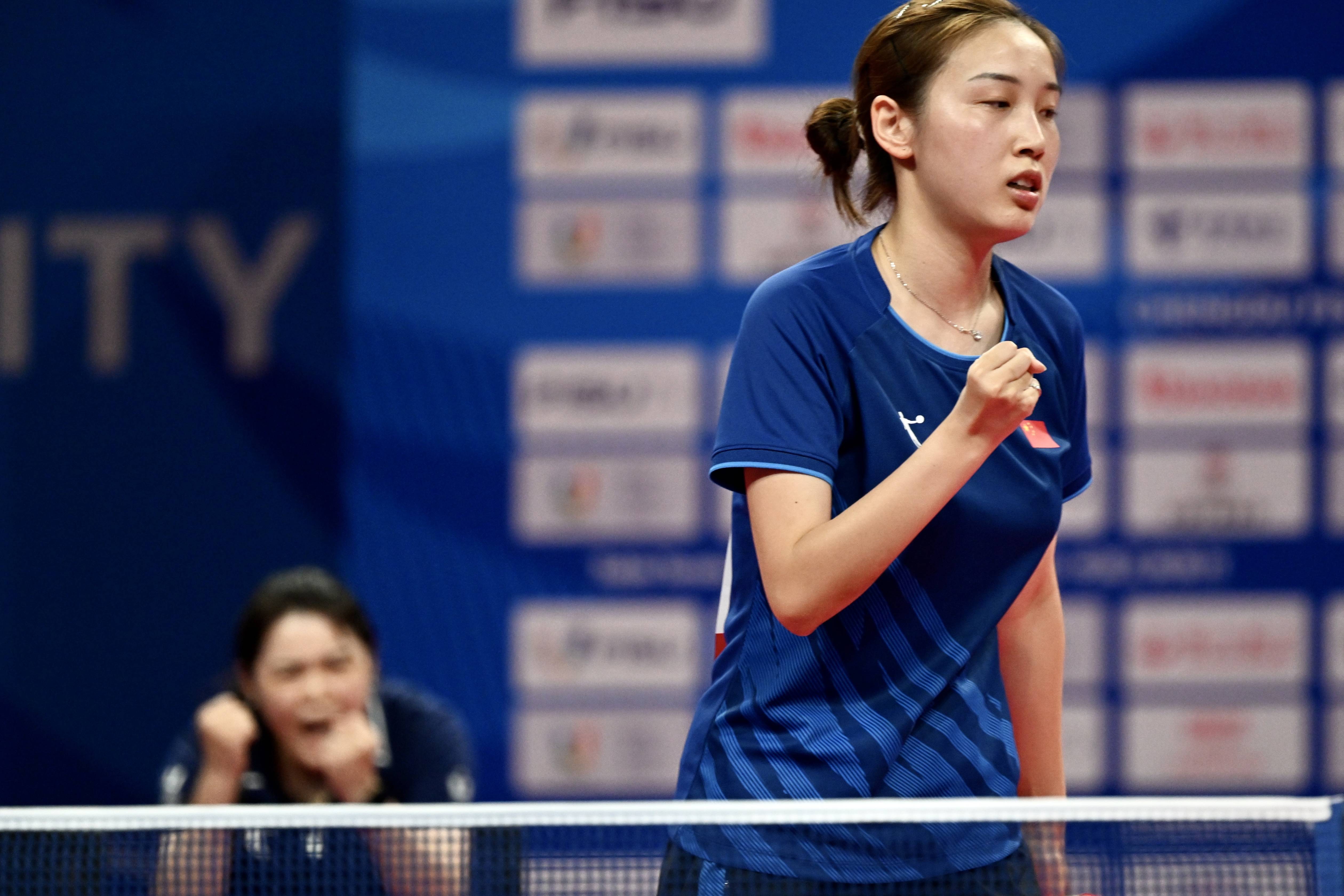乒乓球女单决赛中的钱天一.