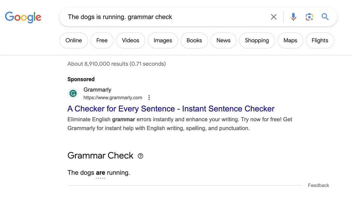谷歌上线AI语法检测工具 可以为用户提供语法纠错