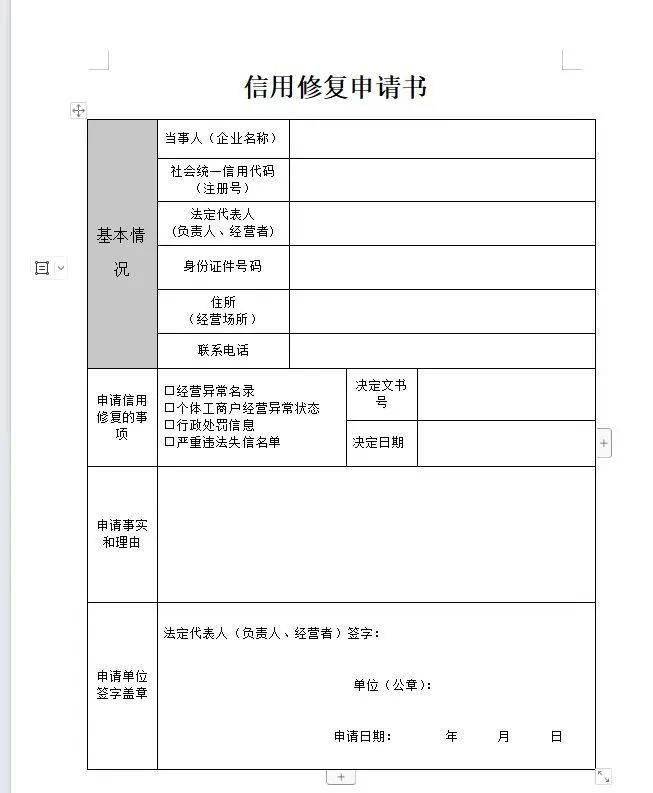 信用修复申请