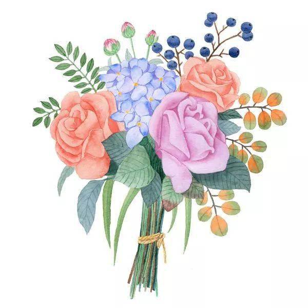 小清新系的手捧花手绘,唯美的浪漫水彩花束_交流_作品_用途