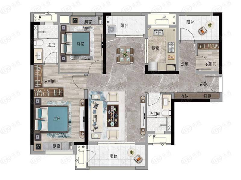 长沙县新城·朗隽大都会住宅,公寓,商铺 户型面积112㎡_项目_阳台