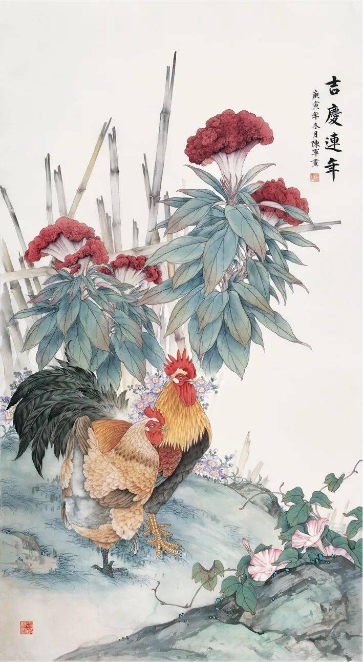 【国画教程】工笔画《吉庆连年》教程_步骤_鸡冠_变化