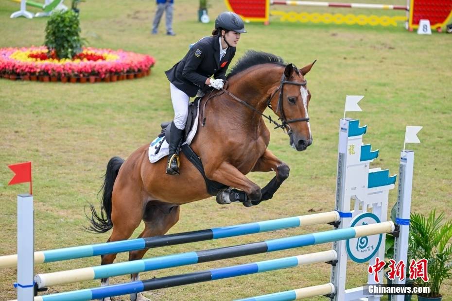 中国选手钟秀婷在马术比赛中.中新社记者 骆云飞 摄