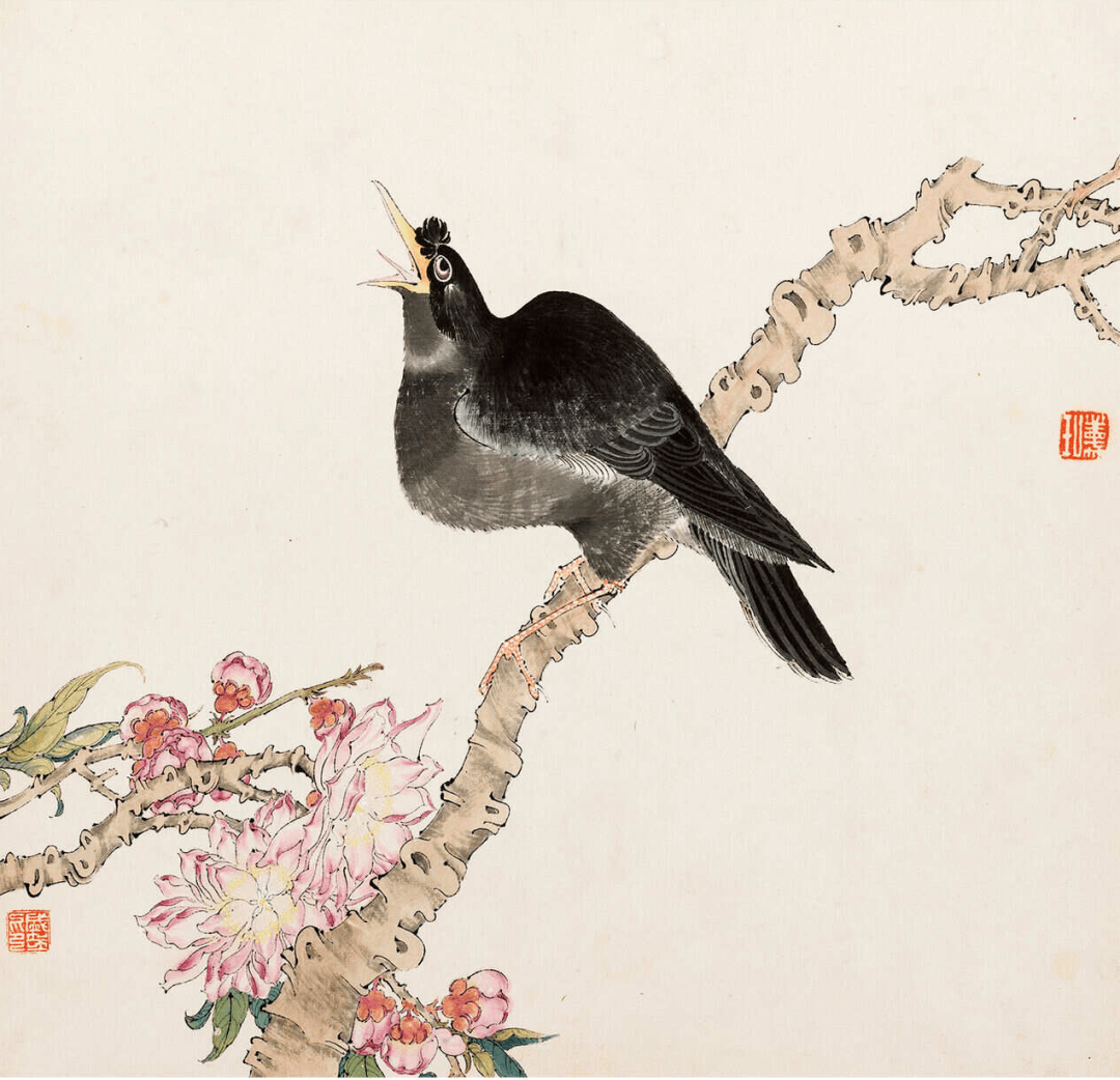 任薰《花鸟册》八开,空灵明快