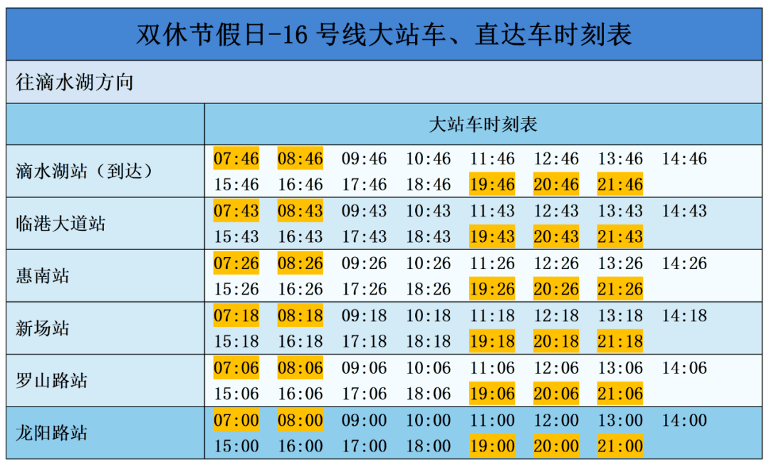 大站车16号线时间表图片