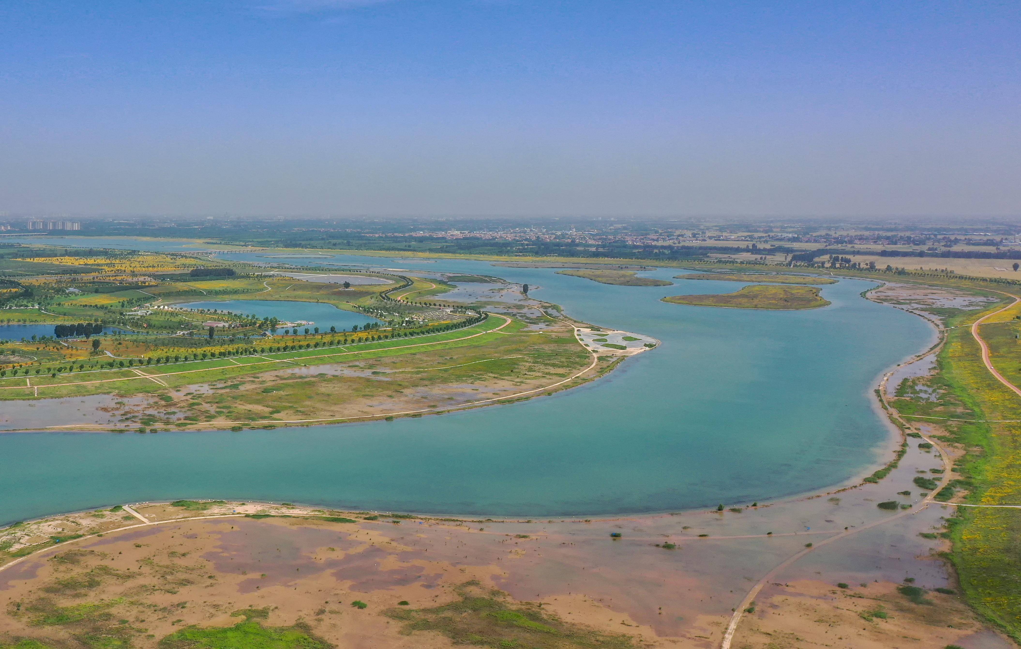 滹沱河生态修复工程石家庄藁城段廉州湖(2023年6月1日摄,无人机照片.