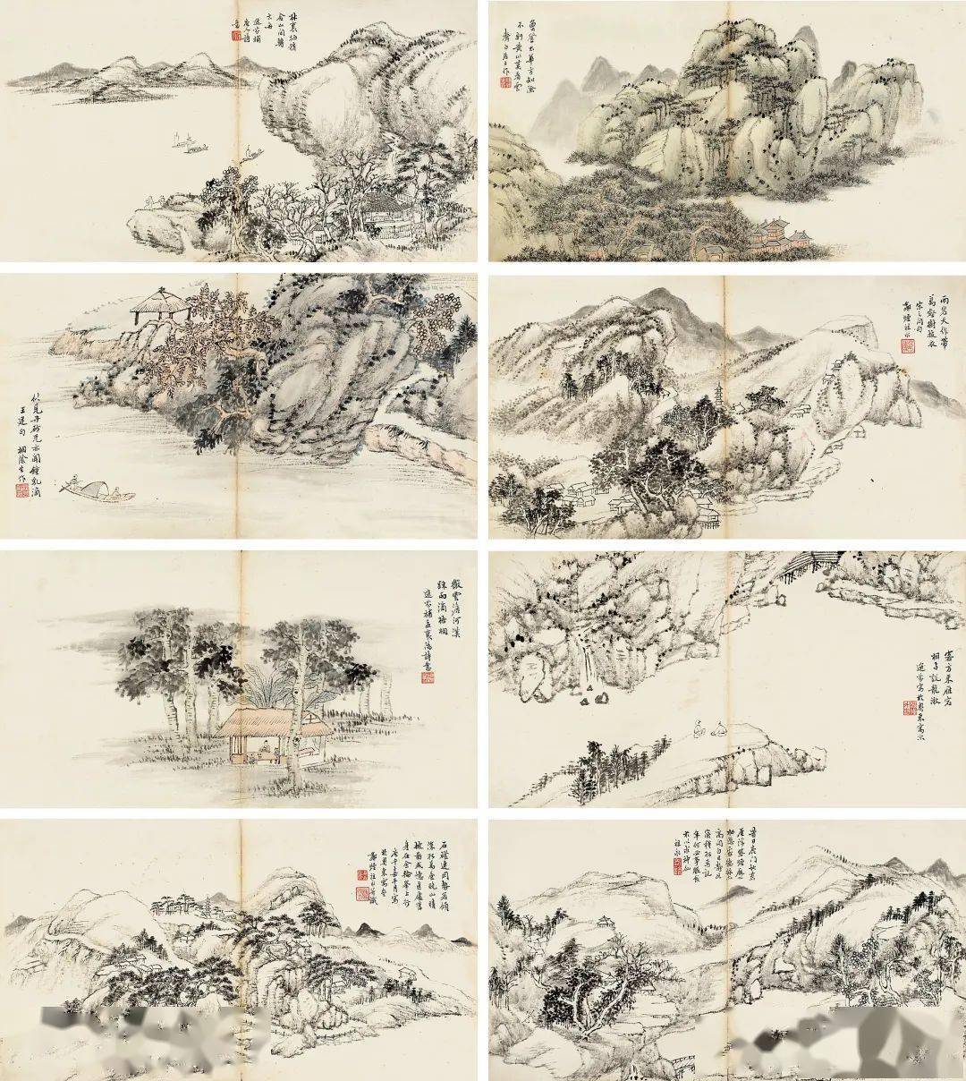 秦祖永山水册页八开,功力深厚_粤东_学心印_名家