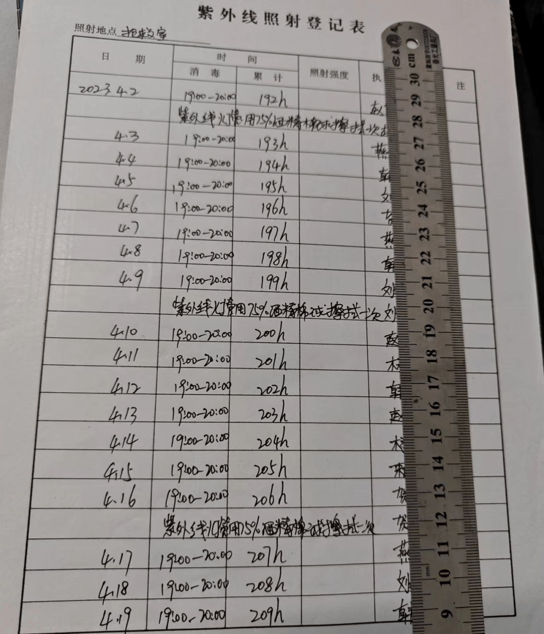紫外线消毒登记表填写