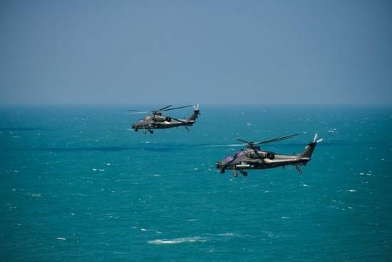 直升机编队向目标海域机动.李士龙/摄战鹰列阵,铁翼飞旋."嘭!