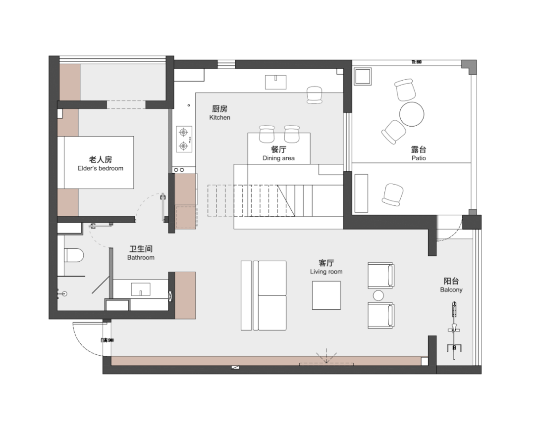 08辰境設計floor plan of 2nd floor餐廳圍繞樓梯呈現