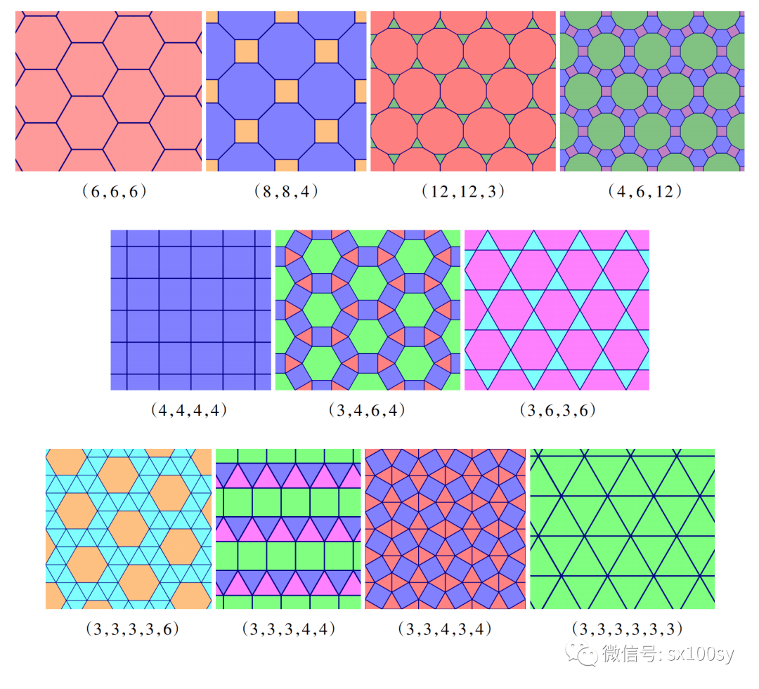 全部11种如下:共11种正多边形密铺中的五种